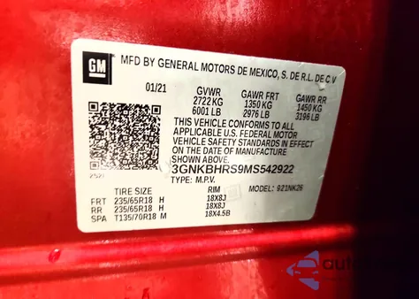 2021 Chevrolet Blazer 2Lt z USA, uszkodzony, nr VIN 3GNKBHRS9MS542922